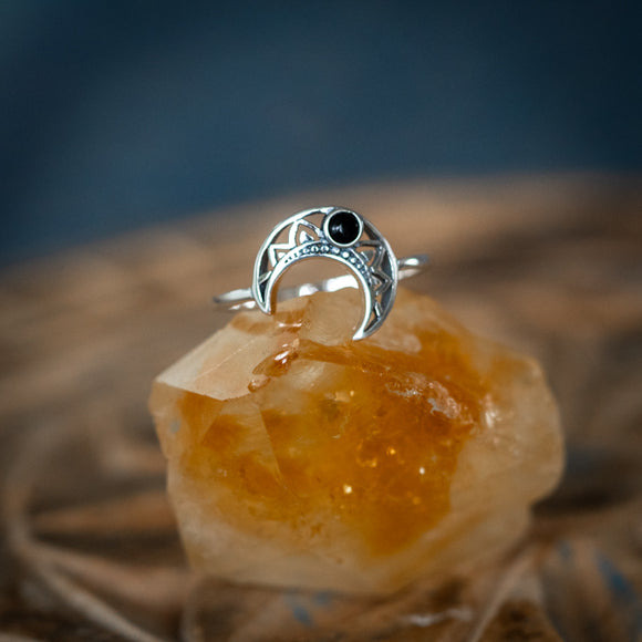Black Onyx Moon Ring