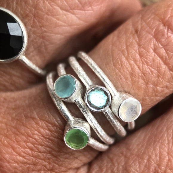 Prechnite chalcedony boho sterling silver stacker ring nz
