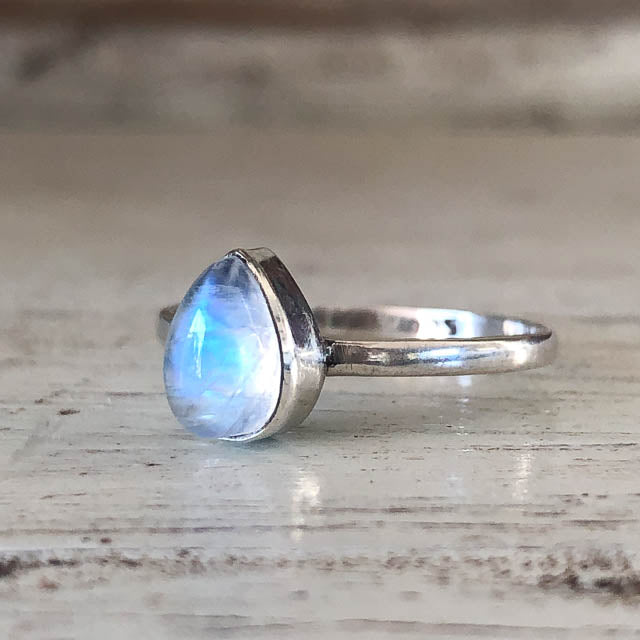 Rainbow Moonstone Pear Ring