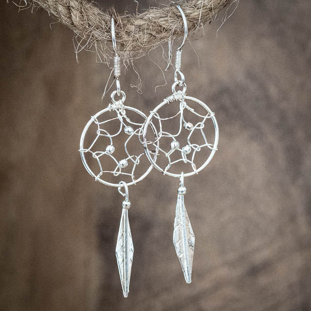 Silver Boho Dreamcatcher Earrings
