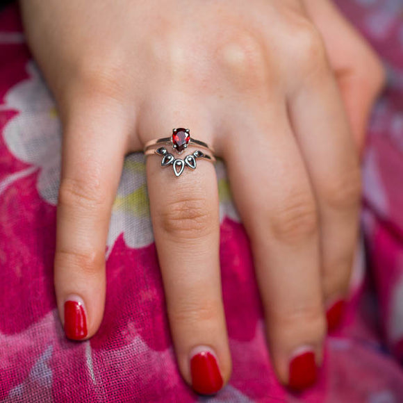 Dainty Tear Garnet Ring