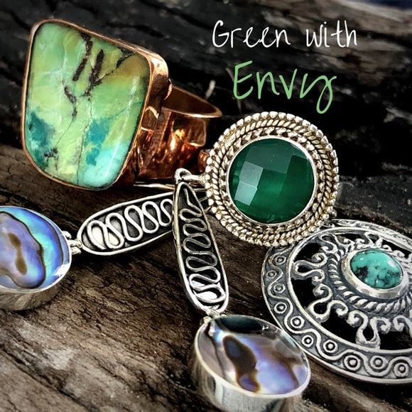 Green boho sterling silver and copper jewellery