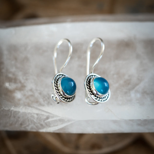 Circle Chalcedony Blue Earrings