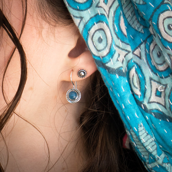 Circle Chalcedony Blue Earrings