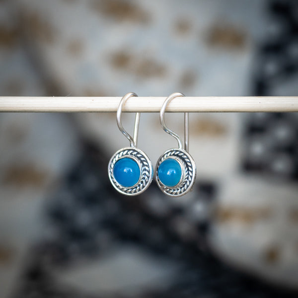 Circle Chalcedony Blue Earrings