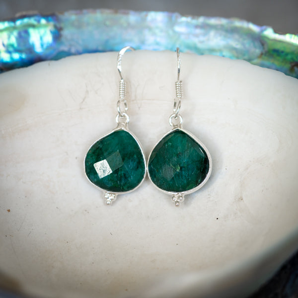 Boho Cut Green Corundum Earrings