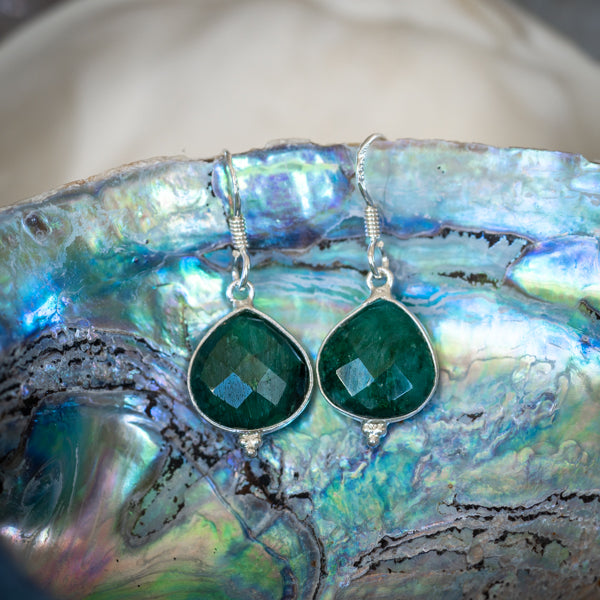 Boho Cut Green Corundum Earrings