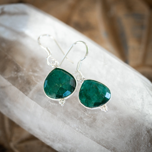 Boho Cut Green Corundum Earrings