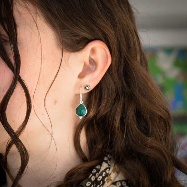 Boho Cut Green Corundum Earrings