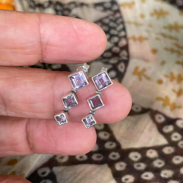 Amethyst Triple Earrings