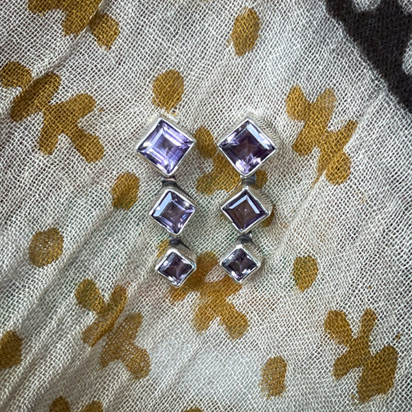 Amethyst Triple Earrings
