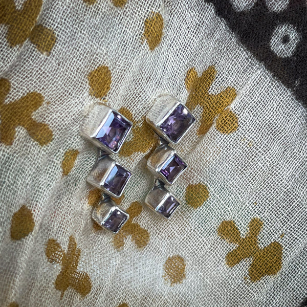 Amethyst Triple Earrings
