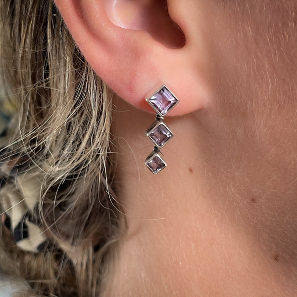 Amethyst Triple Earrings