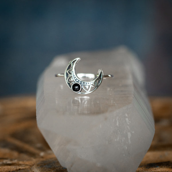 Black Onyx Moon Ring