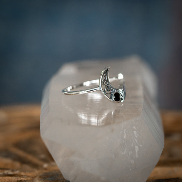 Black Onyx Moon Ring