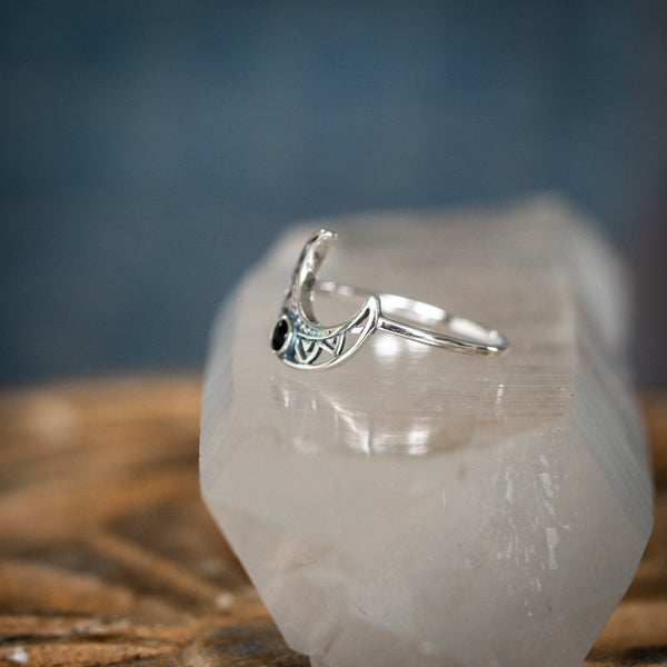 Black Onyx Moon Ring