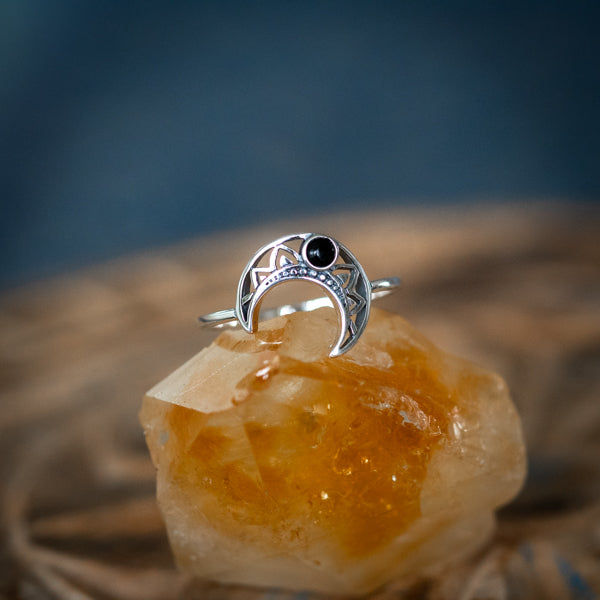 Black Onyx Moon Ring
