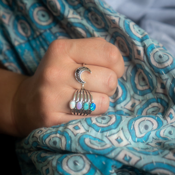 Black Onyx Moon Ring