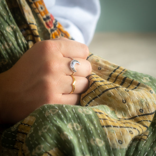 Black Onyx Moon Ring