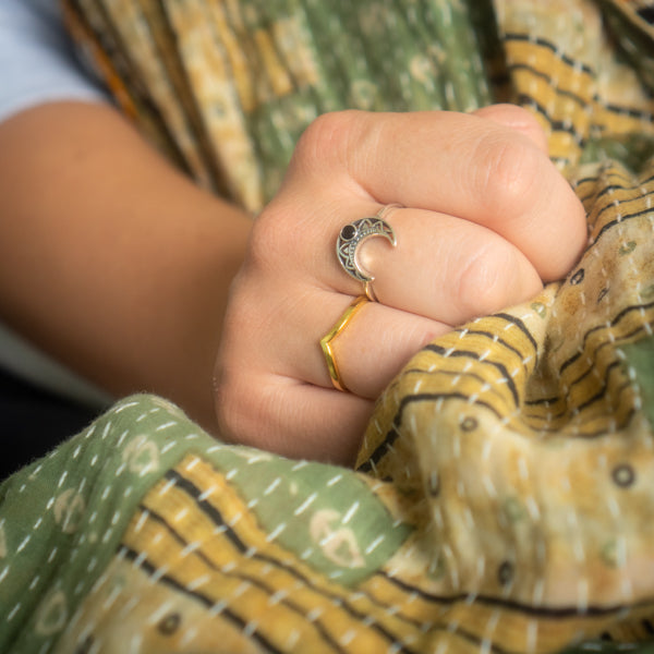 Black Onyx Moon Ring