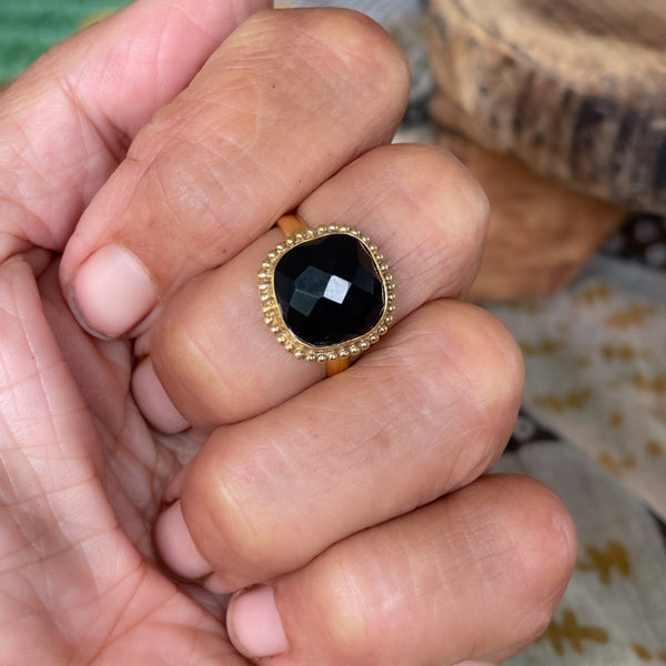 Gold Cut Black Onyx Ring