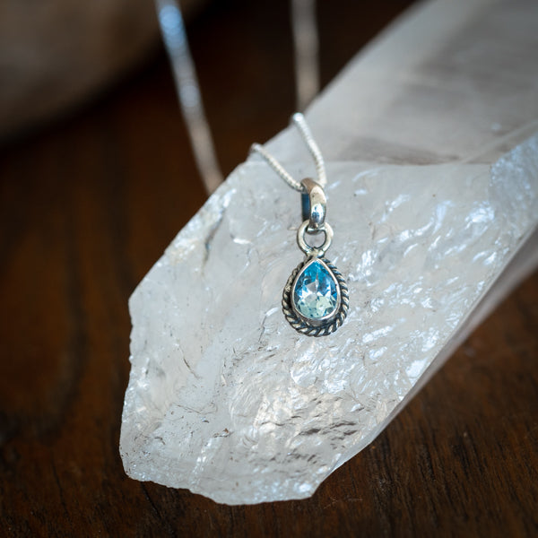 Dainty Pear Cut Blue Topaz Necklace