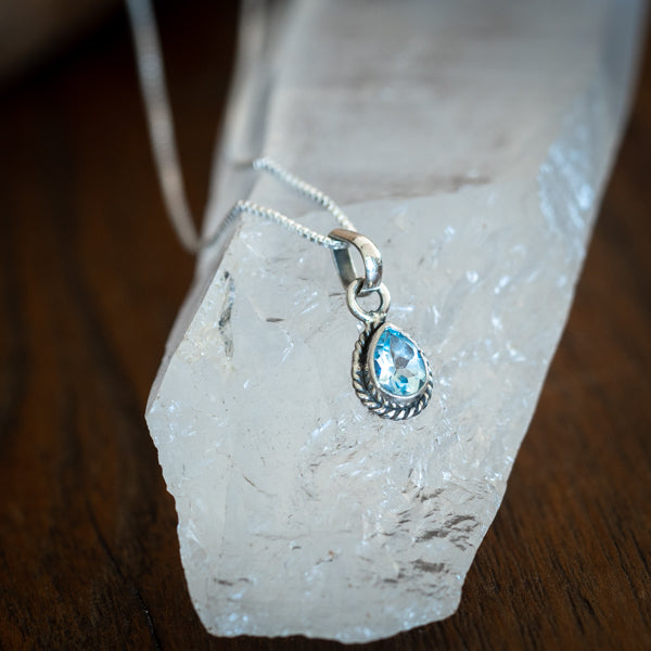 Dainty Pear Cut Blue Topaz Necklace