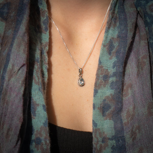 Dainty Pear Cut Blue Topaz Necklace