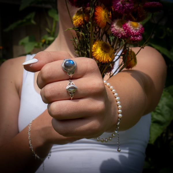 Large Oval Labradorite Ring