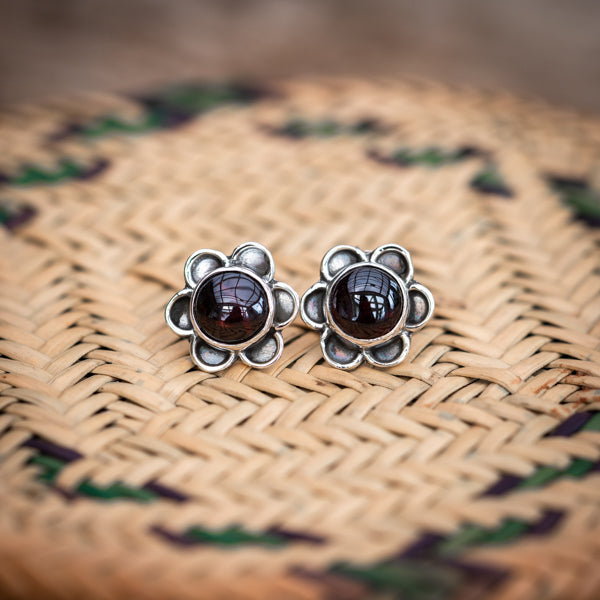 Garnet Flower Studs