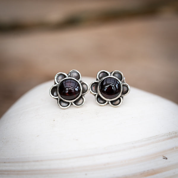 Garnet Flower Studs