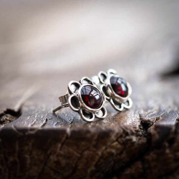 Garnet Flower Studs