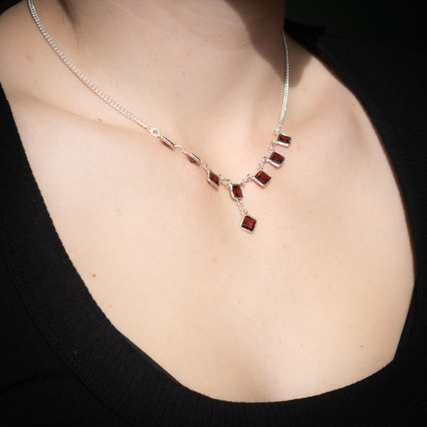 Square Cut Garnet Necklace