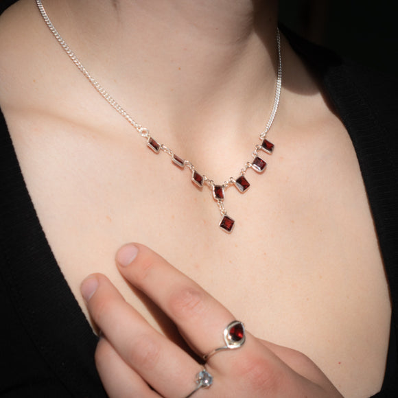 Square Cut Garnet Necklace