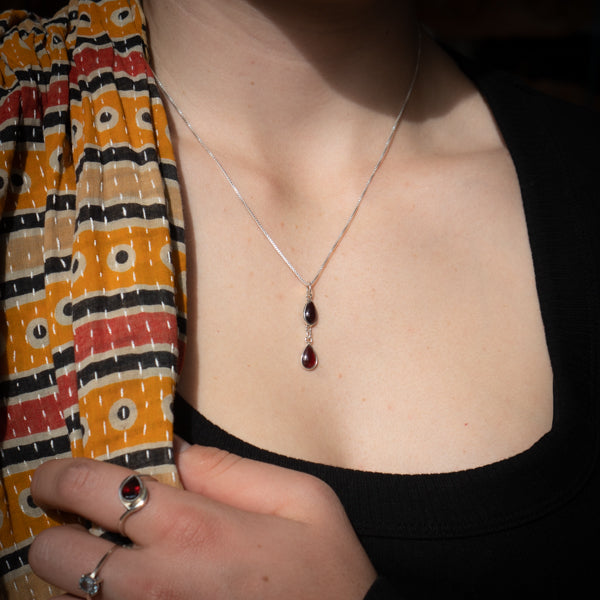 Double Pear Garnet Necklace