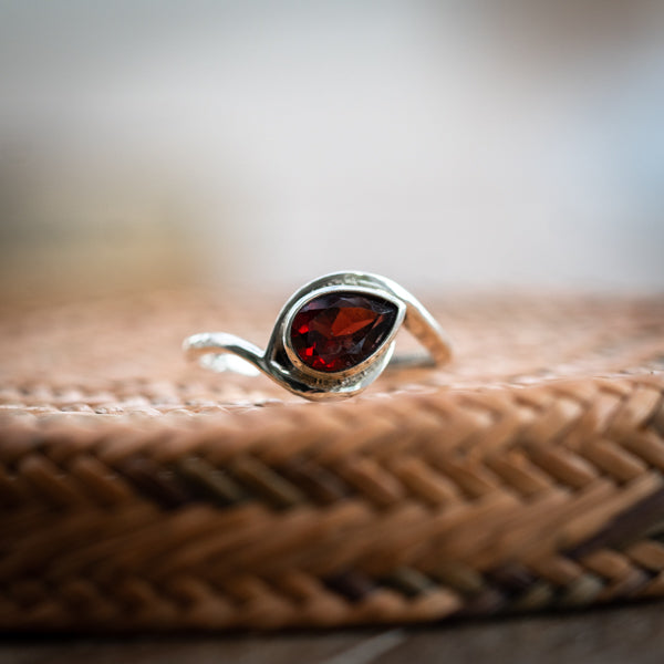 Garnet Pear Ring