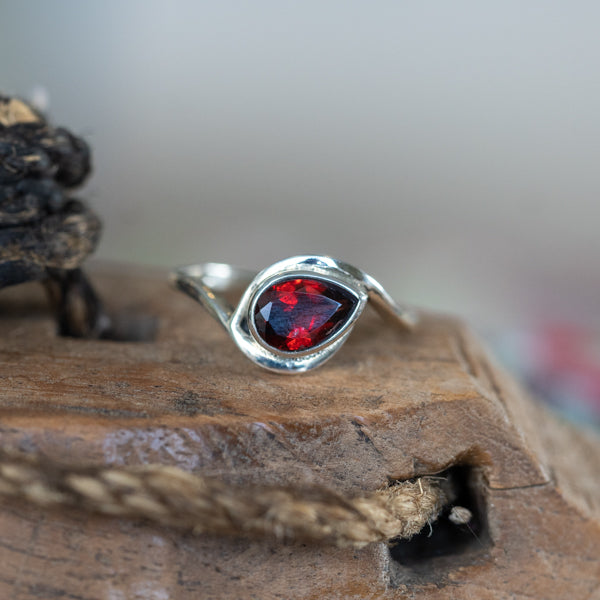 Garnet Pear Ring