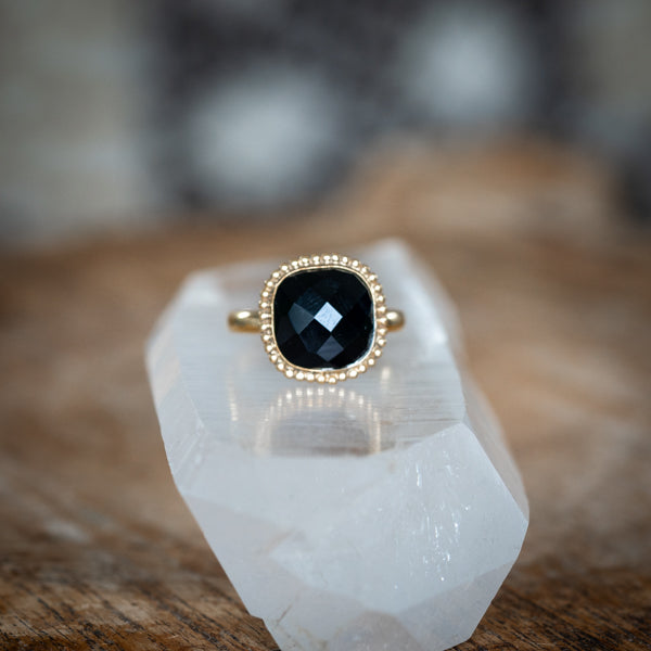 Gold Cut Black Onyx Ring