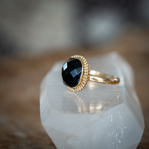 Gold Cut Black Onyx Ring