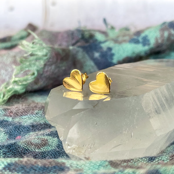 Gold Heart Stud Earrings