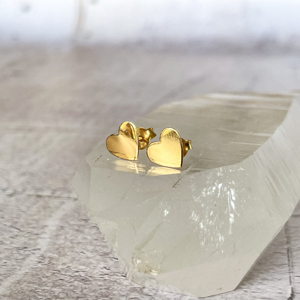 Gold Heart Stud Earrings
