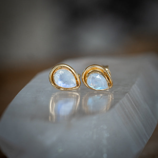 Gold Rainbow Moonstone Studs