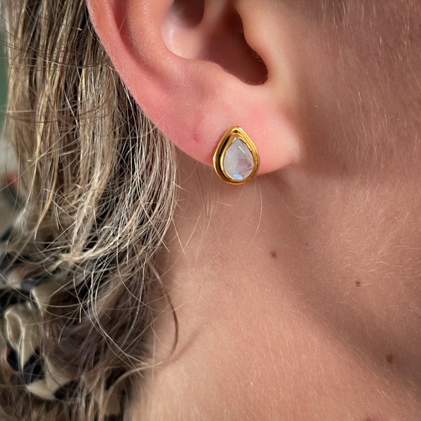 Gold Rainbow Moonstone Studs