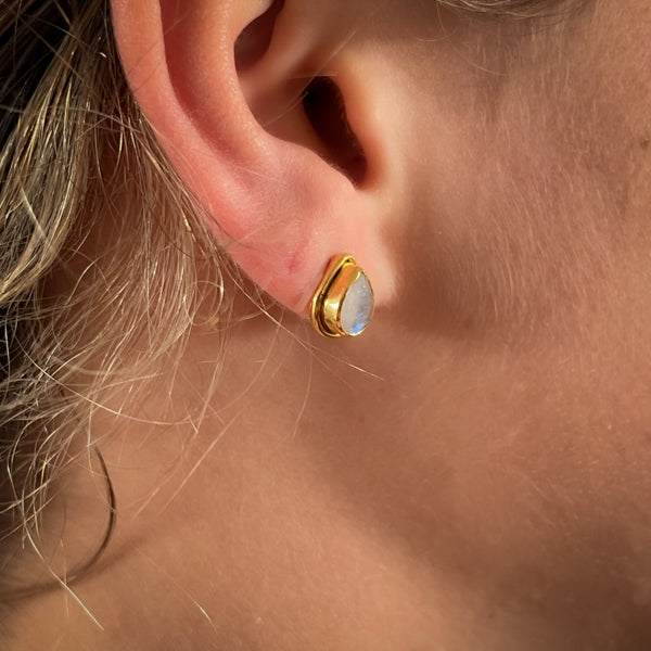 Gold Rainbow Moonstone Studs