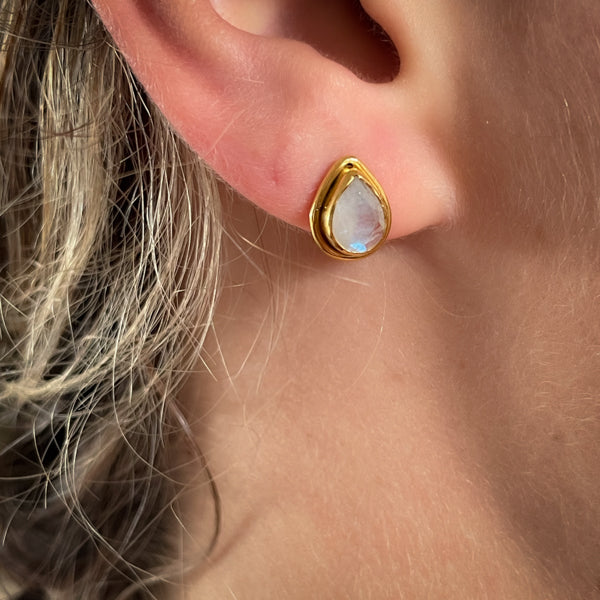 Gold Rainbow Moonstone Studs