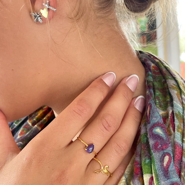 Gold Purple Copper Turquoise Ring
