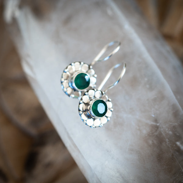Cut Green Onyx Flower Earrings