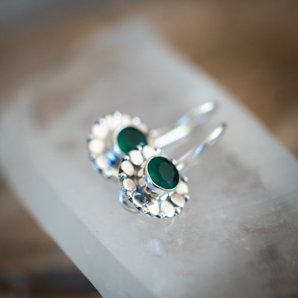 Cut Green Onyx Flower Earrings