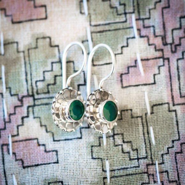 Cut Green Onyx Flower Earrings