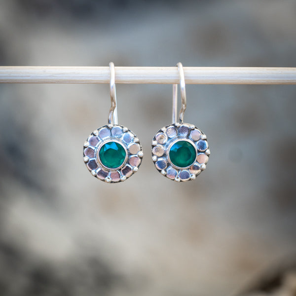 Cut Green Onyx Flower Earrings